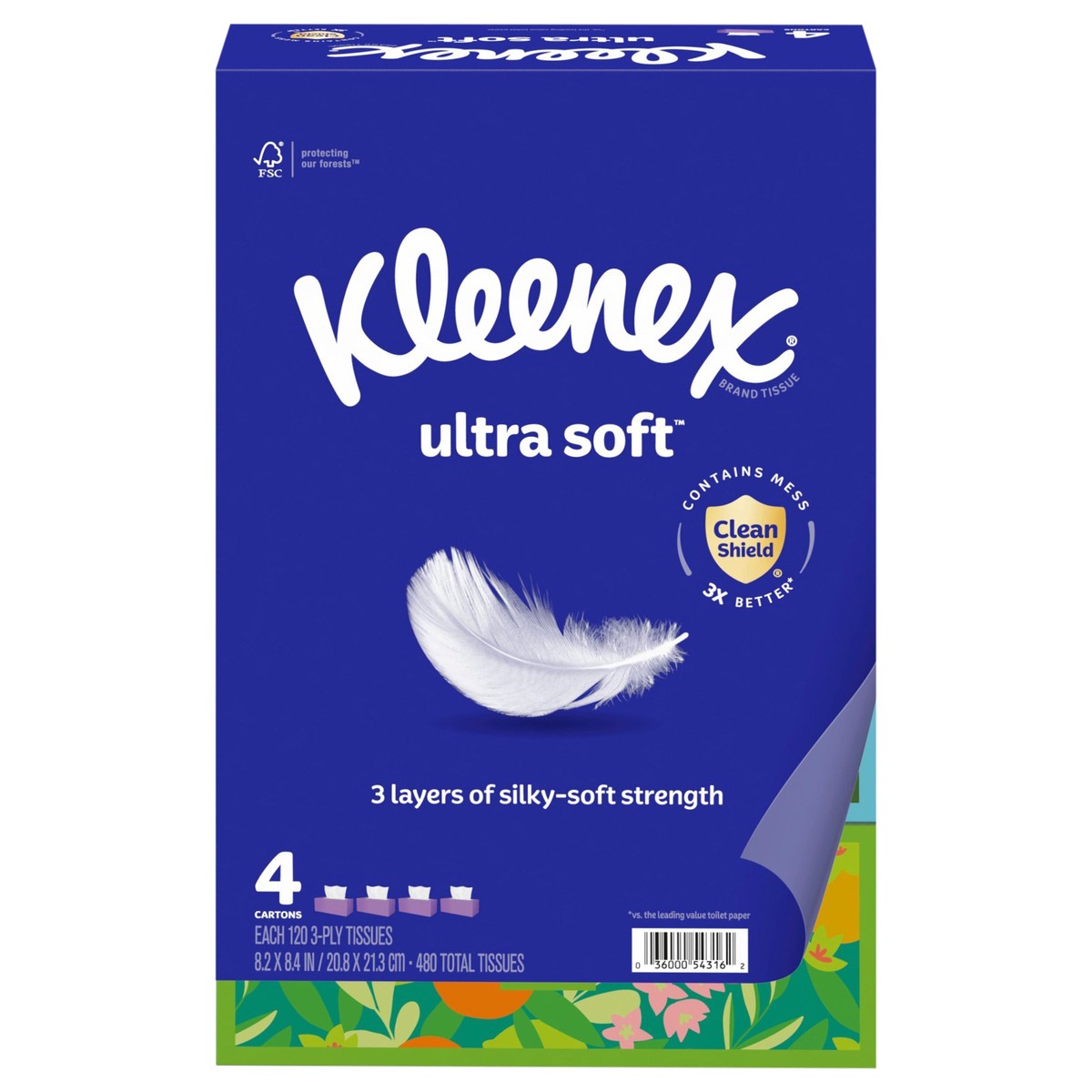 slide 1 of 5, Kleenex Ultra Soft Facial Tissues, 4 Flat Boxes, 120 Tissues per Box, 3-Ply (480 Total Tissues), 4 ct