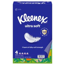 Kleenex Ultra Soft Facial Tissues, 4 Flat Boxes, 120 Tissues per Box, 3-Ply (480 Total Tissues)