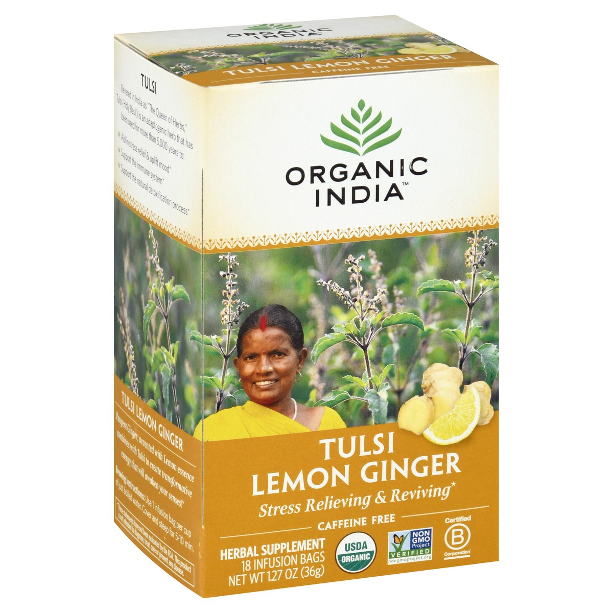 slide 10 of 13, Organic India Tulsi Lemon Ginger Caffeine Free Tea - 18 ct, 18 ct