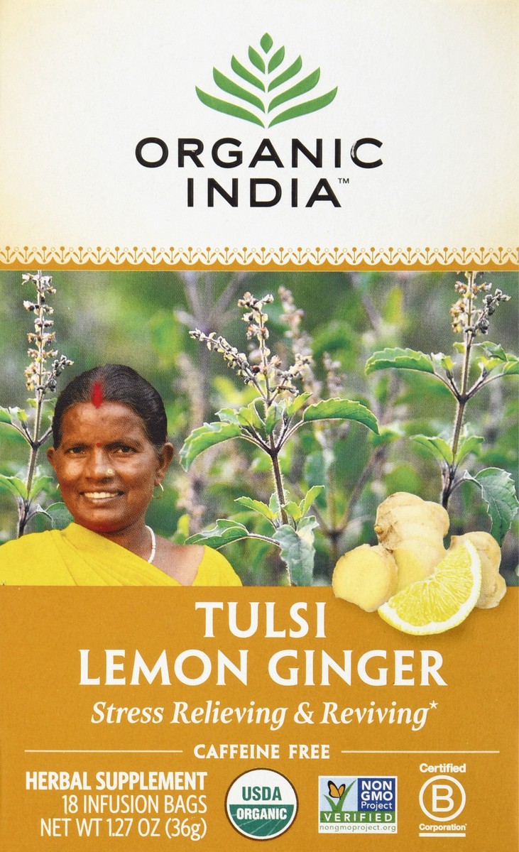 slide 7 of 13, Organic India Tulsi Lemon Ginger Caffeine Free Tea - 18 ct, 18 ct