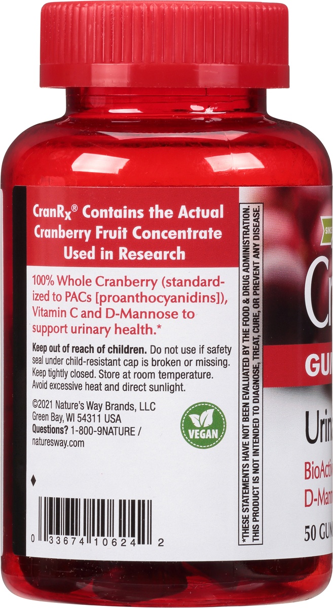 slide 7 of 9, Nature's Way CranRx Gummies BioActive Cranberry Urinary Health 50 ea, 50 ct