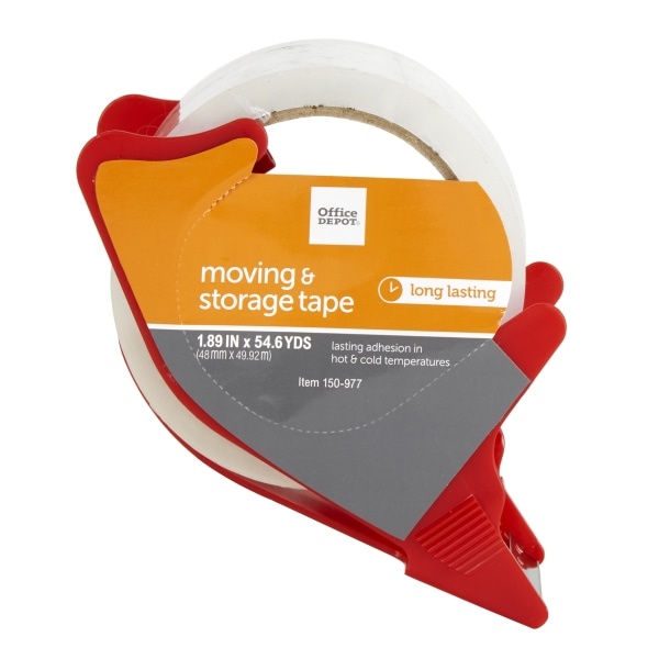 slide 1 of 2, Office Depot Brand Moving And Storage Tape With Dispenser, 1.89'' X 54.6 Yd., Clear, 1 ct