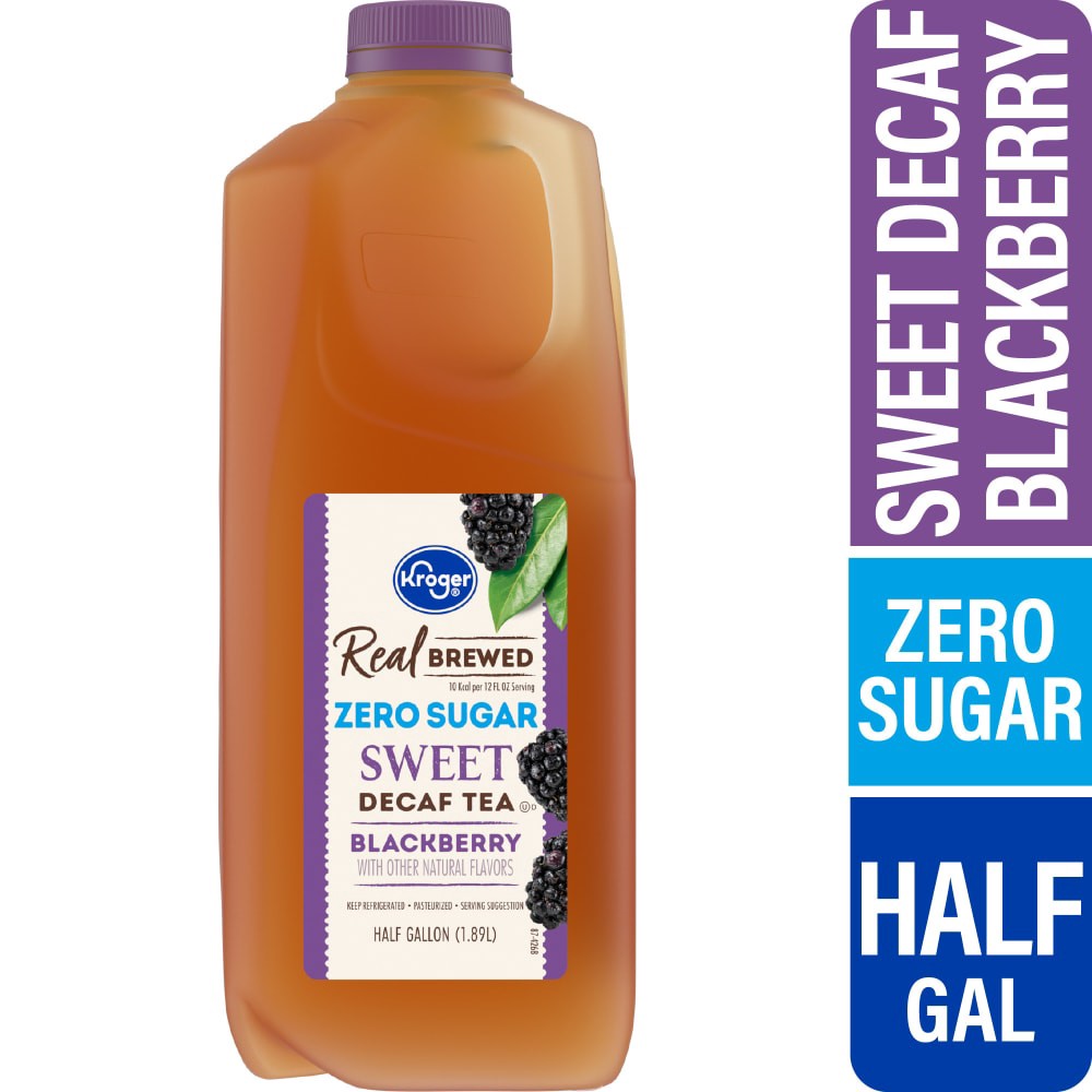 slide 1 of 4, Kroger Brewed Zero Sugar Blackberry Sweet Decaf Tea, 64 fl oz