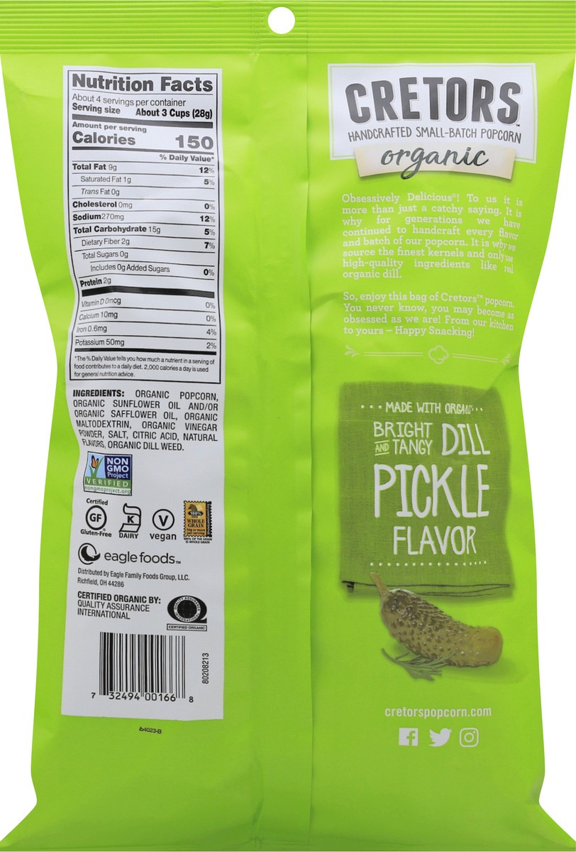 slide 8 of 12, Cretors Organic Dill Pickle Flavored Popped Corn 4 oz, 4 oz