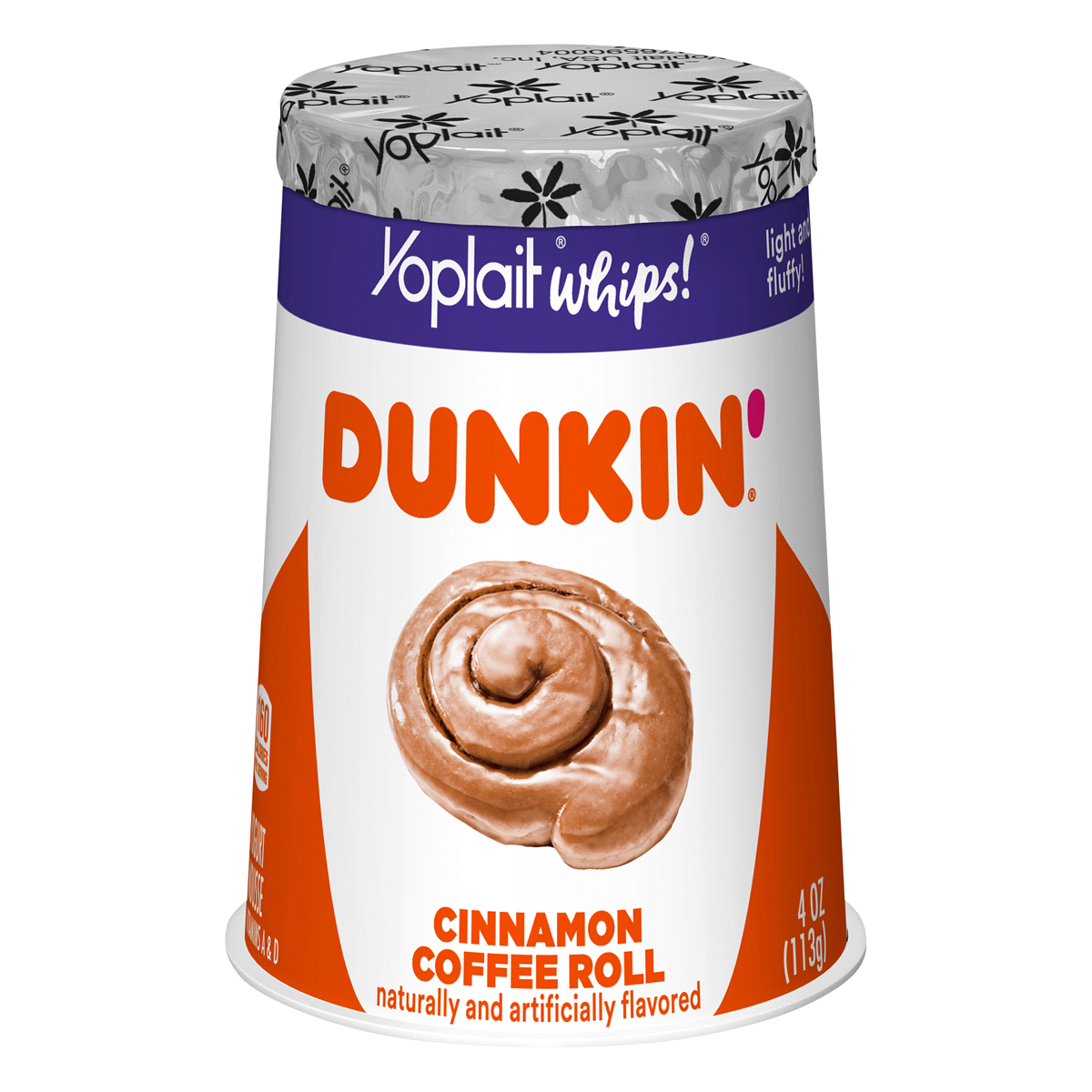 slide 1 of 1, Yoplait Whips! Dunkin' Cinnamon Coffee Roll Yogurt Mousse, 4 oz