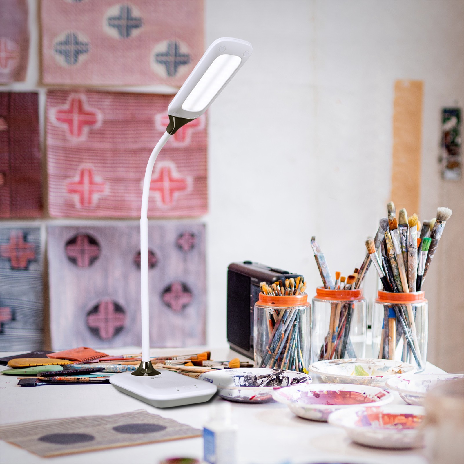 slide 7 of 9, OttLite Enhance LED Sanitizing Desk Lamp, height adjusts 11.75