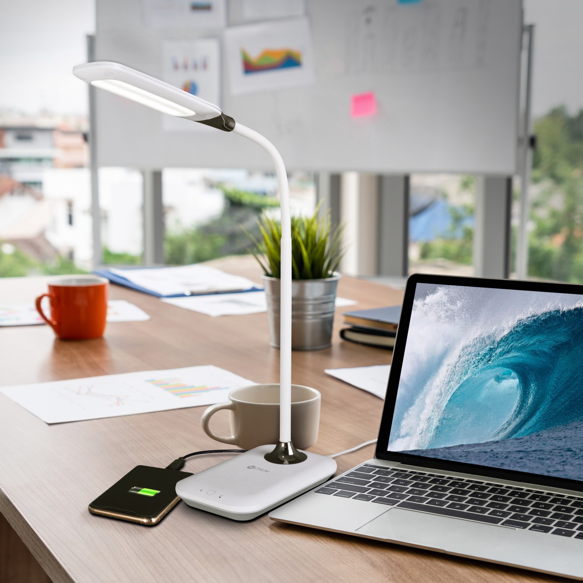 slide 9 of 9, OttLite Enhance LED Sanitizing Desk Lamp, height adjusts 11.75