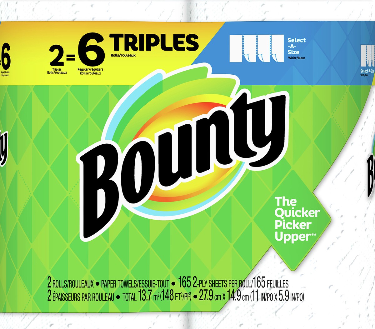 slide 2 of 6, Bounty 2-Ply White Triples Rolls Select-A-Size Paper Towels 2 ea, 2 ct