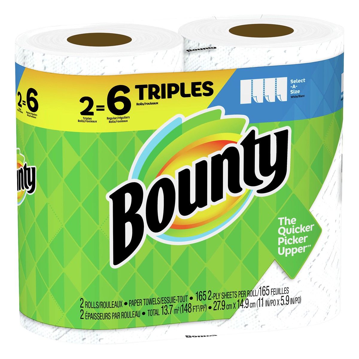 slide 3 of 6, Bounty 2-Ply White Triples Rolls Select-A-Size Paper Towels 2 ea, 2 ct