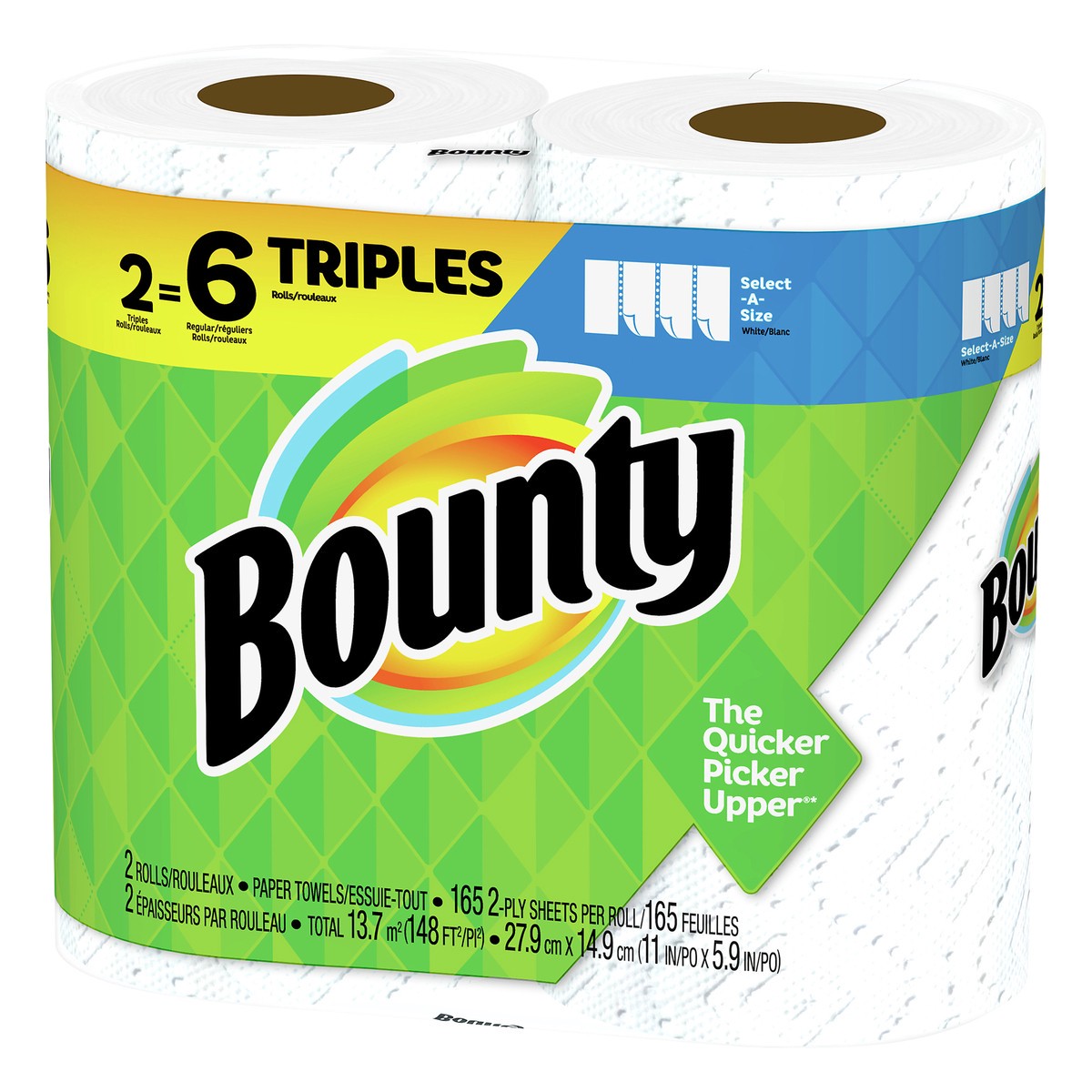 slide 4 of 6, Bounty 2-Ply White Triples Rolls Select-A-Size Paper Towels 2 ea, 2 ct