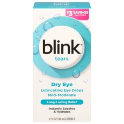 Blink Tears Lubricating Eye Drops – Long-Lasting Hydration for Mild to Moderate Dry Eyes, Moisturizes & Soothes with Hyaluronate, 1 Fl Oz