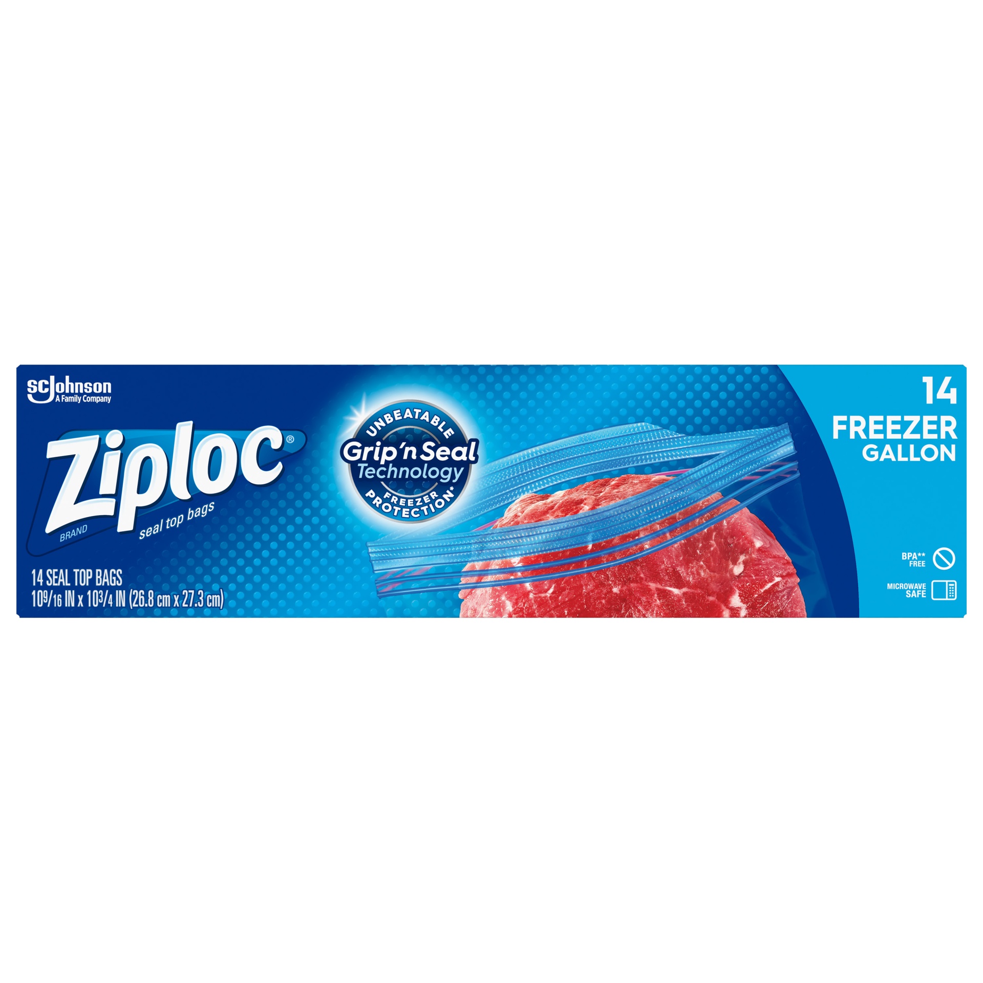 slide 1 of 7, Ziploc Gallon Freezer Seal Top Bags 14 ea, 14 ct