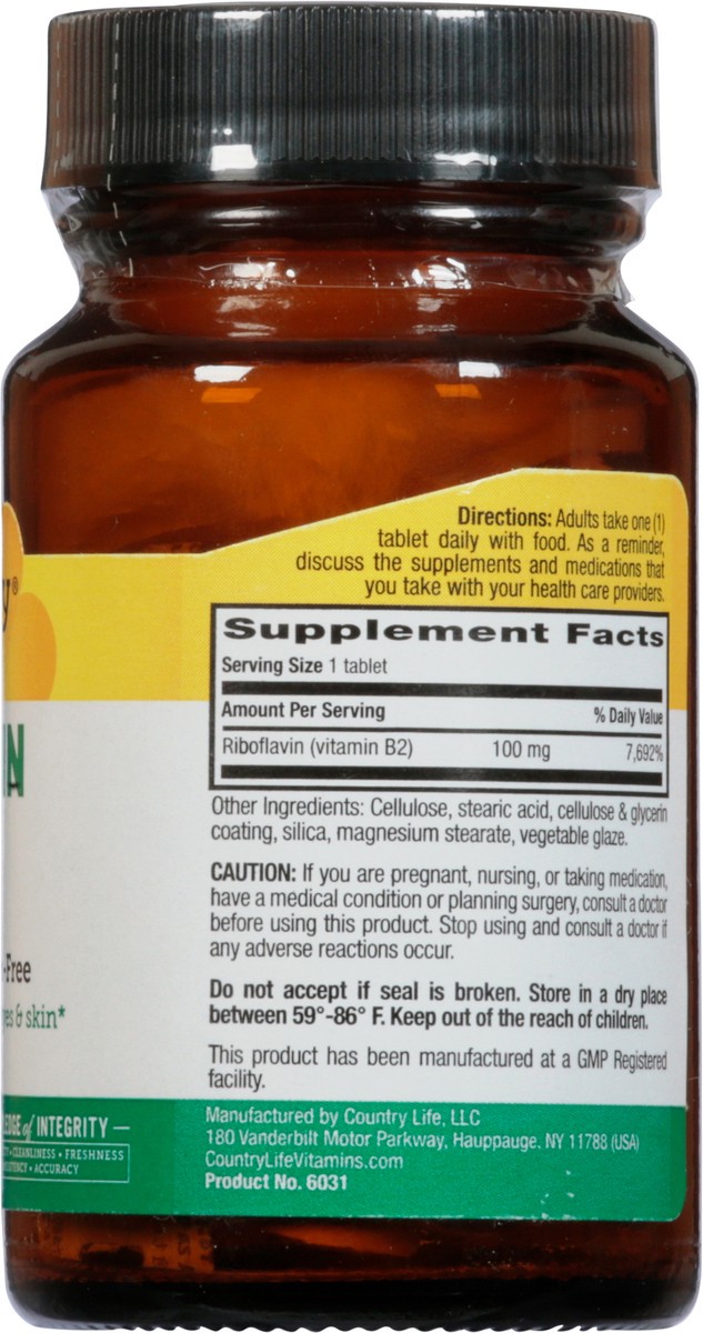 slide 5 of 13, Country Life 100 mg Tablets Vitamin B2 100 Tablets, 100 mg
