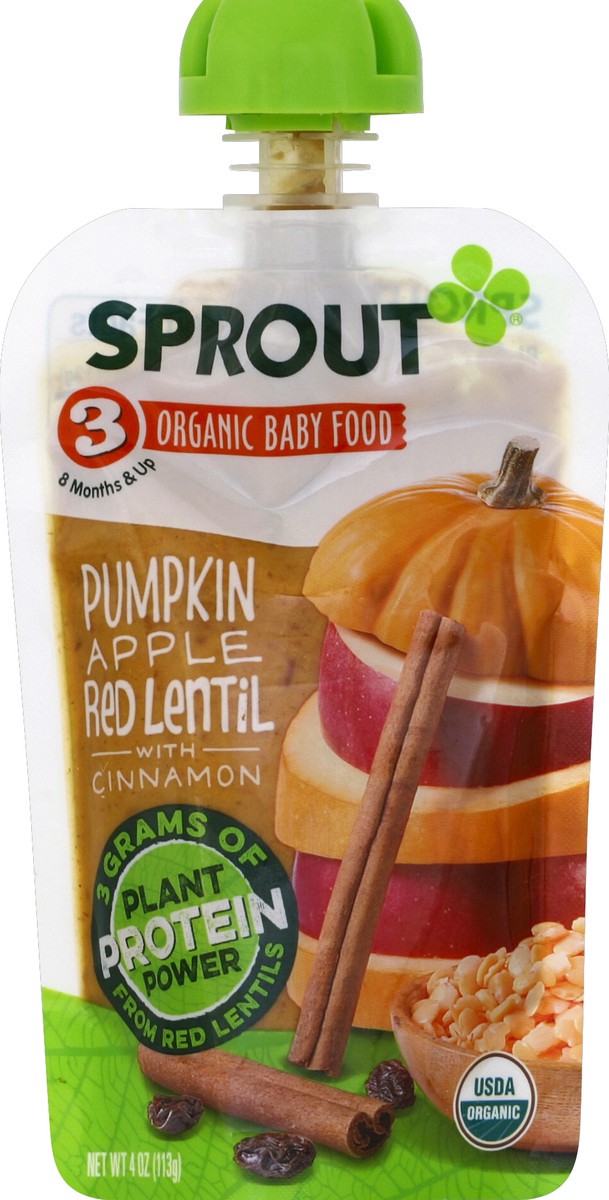 slide 5 of 6, Sprout Baby Food, Pumpkin Apple Red Lentil With Cinnamon, 4 oz