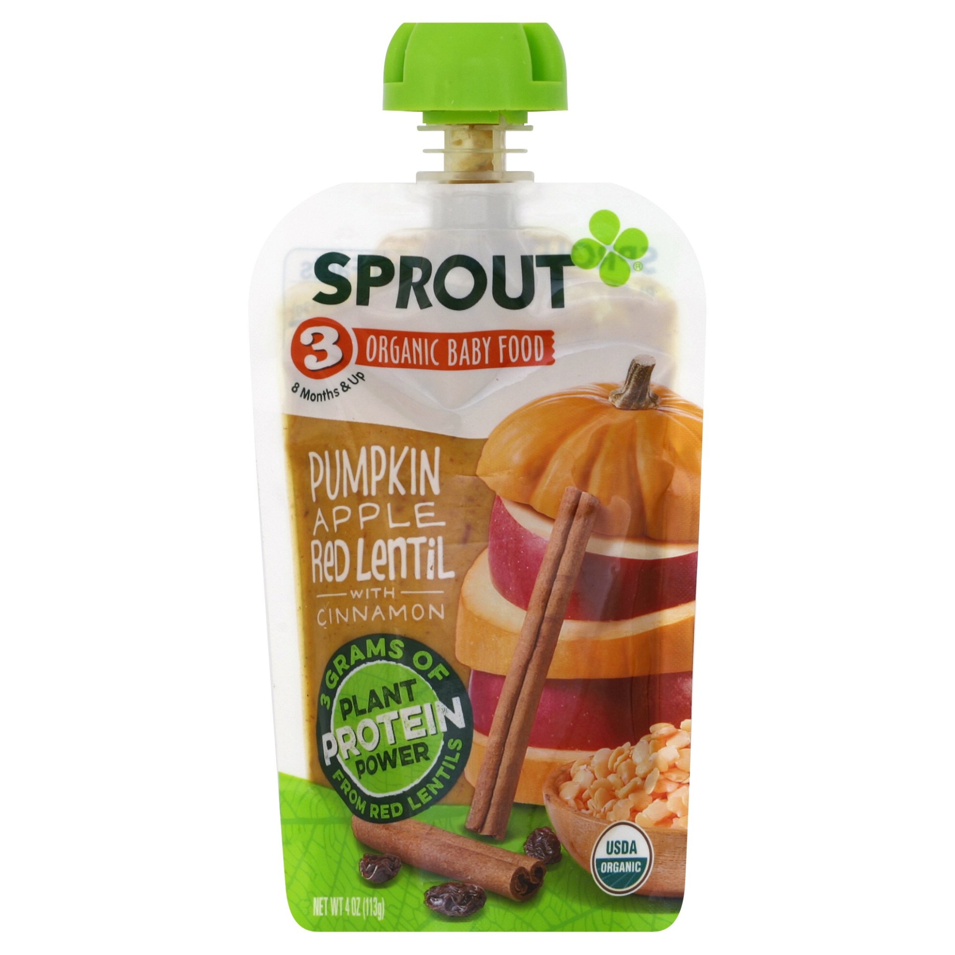 slide 1 of 6, Sprout Baby Food, Pumpkin Apple Red Lentil With Cinnamon, 4 oz