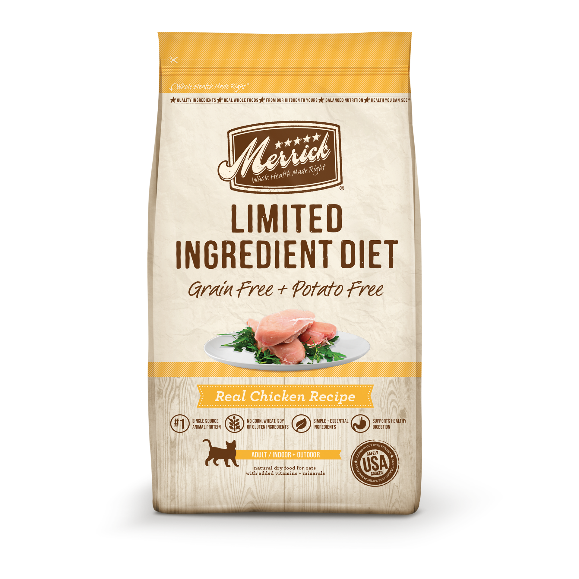 slide 1 of 3, Merrick Limited Ingredient Diet Grain Free Dry Cat Food Real Chicken Recipe - 4 lb Bag, 4 lb