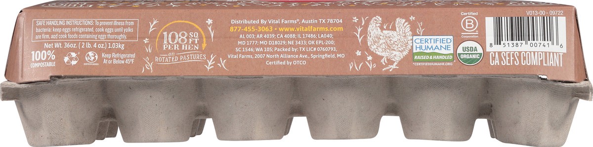 slide 7 of 8, Vital Farms Organic Pasture-Raised Eggs Large 18 ea, 18 ct