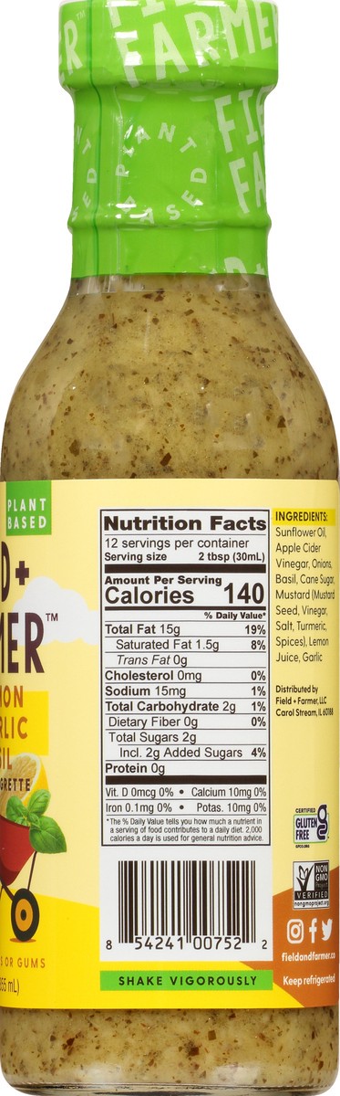 slide 11 of 12, Field + Farmer Lemon Garlic Basil Vinaigrette 12 oz, 1 ct