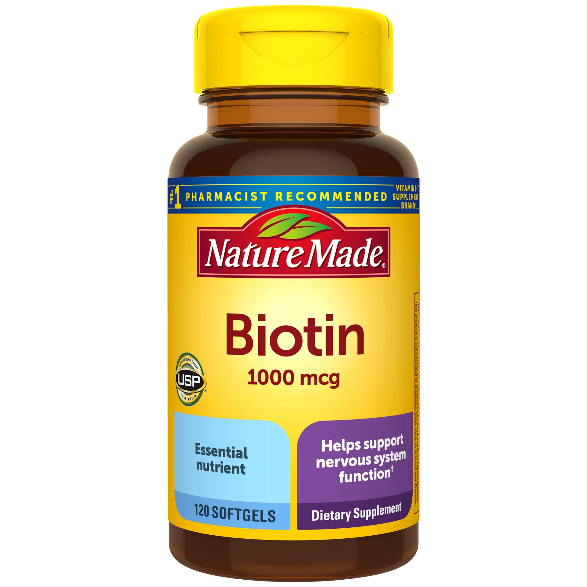 slide 1 of 45, Nature Made Biotin 1000 mcg, Dietary Supplement Supports Healthy Hair & Skin, 120 Softgels, 120 Day Supply, 120 ct