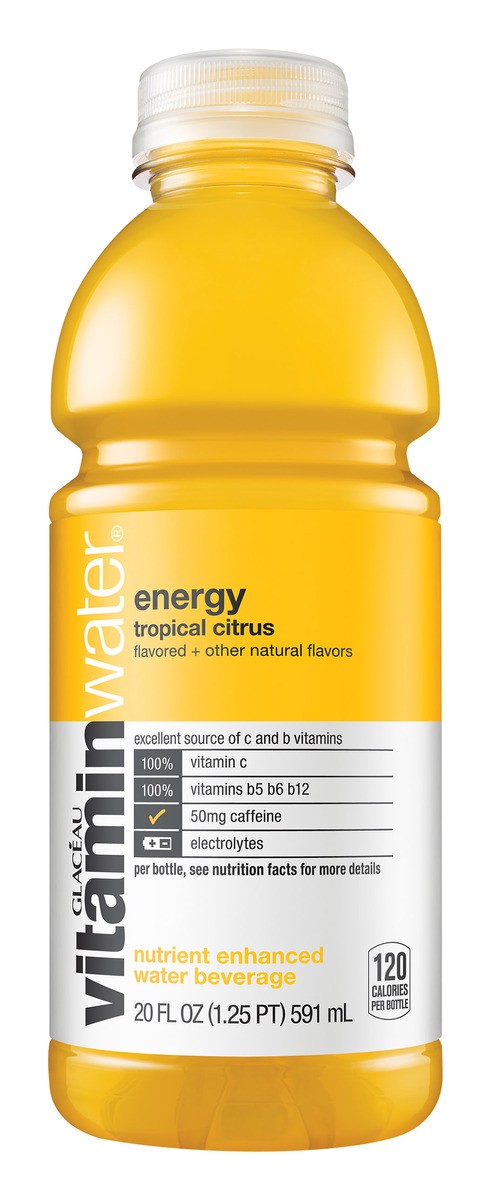 slide 1 of 8, vitaminwater Vitamin Water Energy Tropical Citrus Nutrient Enhanced Water, 20 fl oz