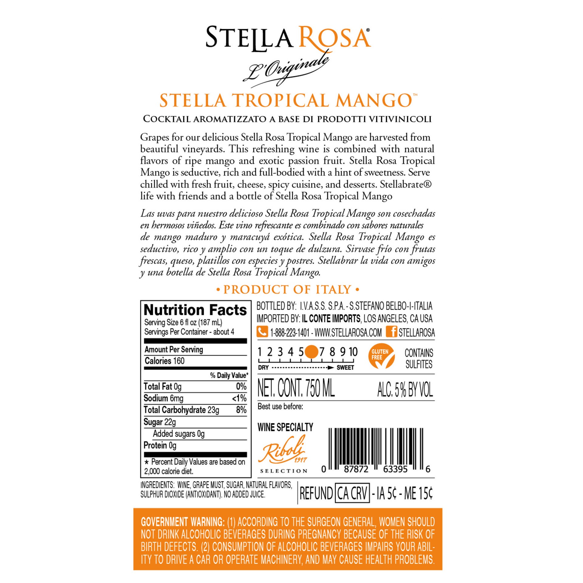 slide 9 of 9, Stella Rosa Tropical Mango Semi-Sweet White Wine 750 ml, 750 ml