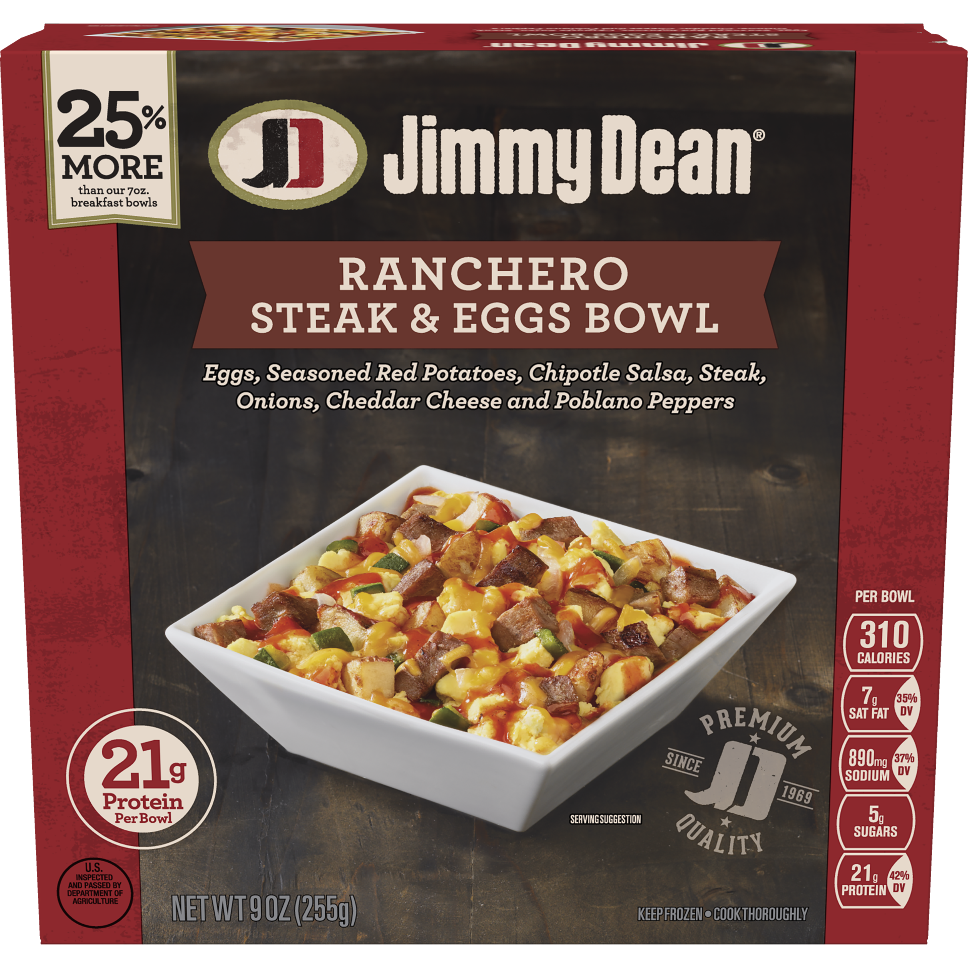 slide 1 of 5, Jimmy Dean CU-Ranchero Steak & Eggs Bowl, 255.15 g