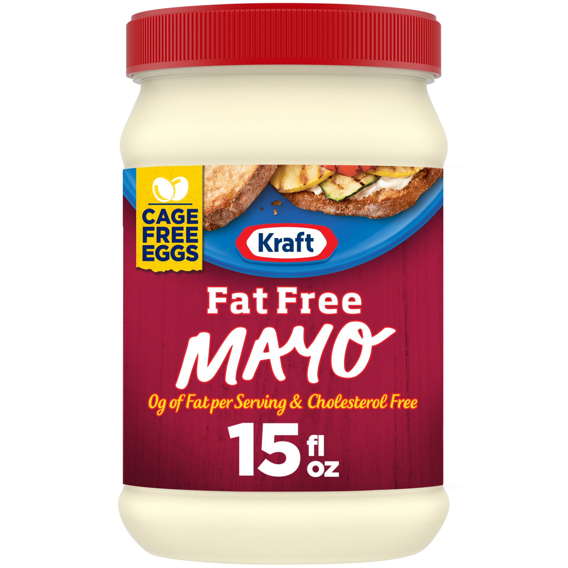 slide 1 of 1, Kraft Fat Free Mayo Non Fat Mayonnaise Jar, 15 fl oz