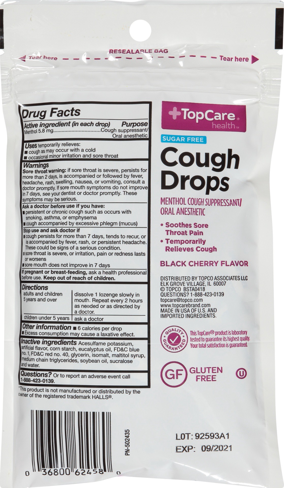 slide 2 of 6, TopCare TOP CARE TopCare Cough Drops, Sugar Free, Black Cherry Flavor, 25 ct