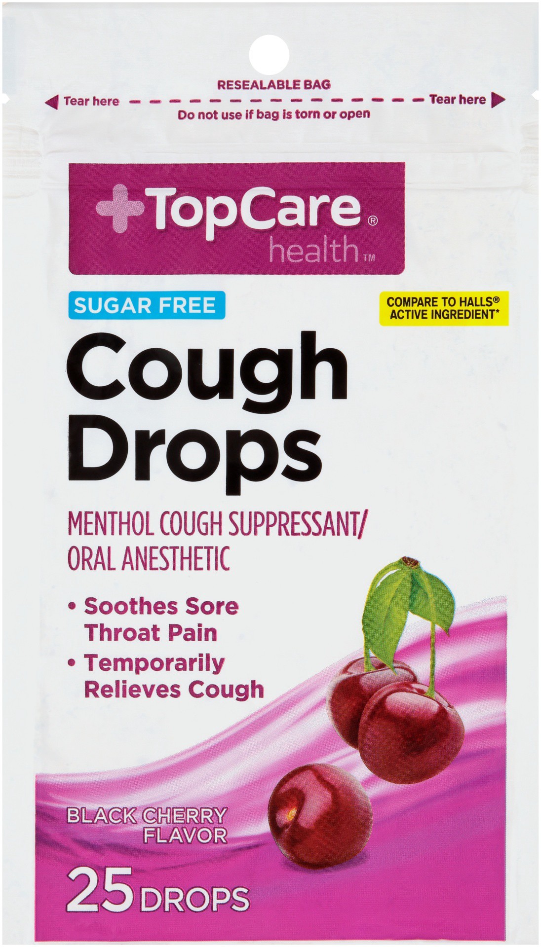 slide 1 of 6, TopCare TOP CARE TopCare Cough Drops, Sugar Free, Black Cherry Flavor, 25 ct