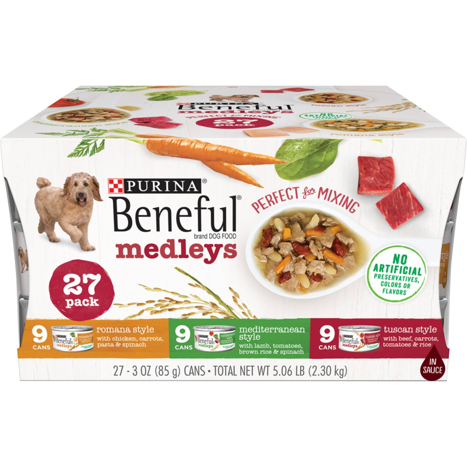 slide 1 of 6, Purina Beneful Medleys Tuscan, Romana and Mediterranean Style Adult Wet Dog Food Variety Pack, 27 ct; 3 oz