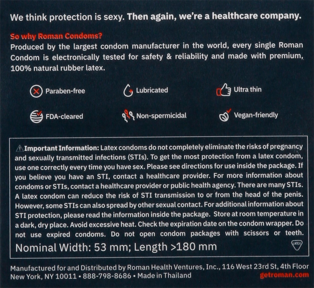 slide 4 of 9, Roman Lubricated Latex Ultra-Thin Condoms 3 ea, 3 ct