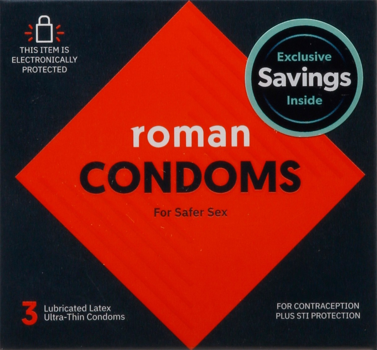 slide 9 of 9, Roman Lubricated Latex Ultra-Thin Condoms 3 ea, 3 ct