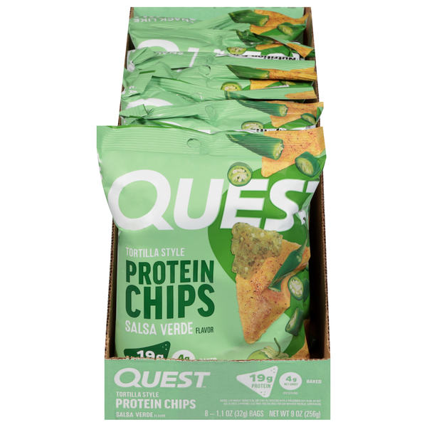 slide 1 of 1, Quest Salsa Verde Flavor Tortilla Style Protein Chips - 8 ct, 8 ct; 9 oz