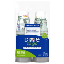 DIXIE TO GO Disposable Paper Cups with Lids, 12 oz. Cups, 26 Count