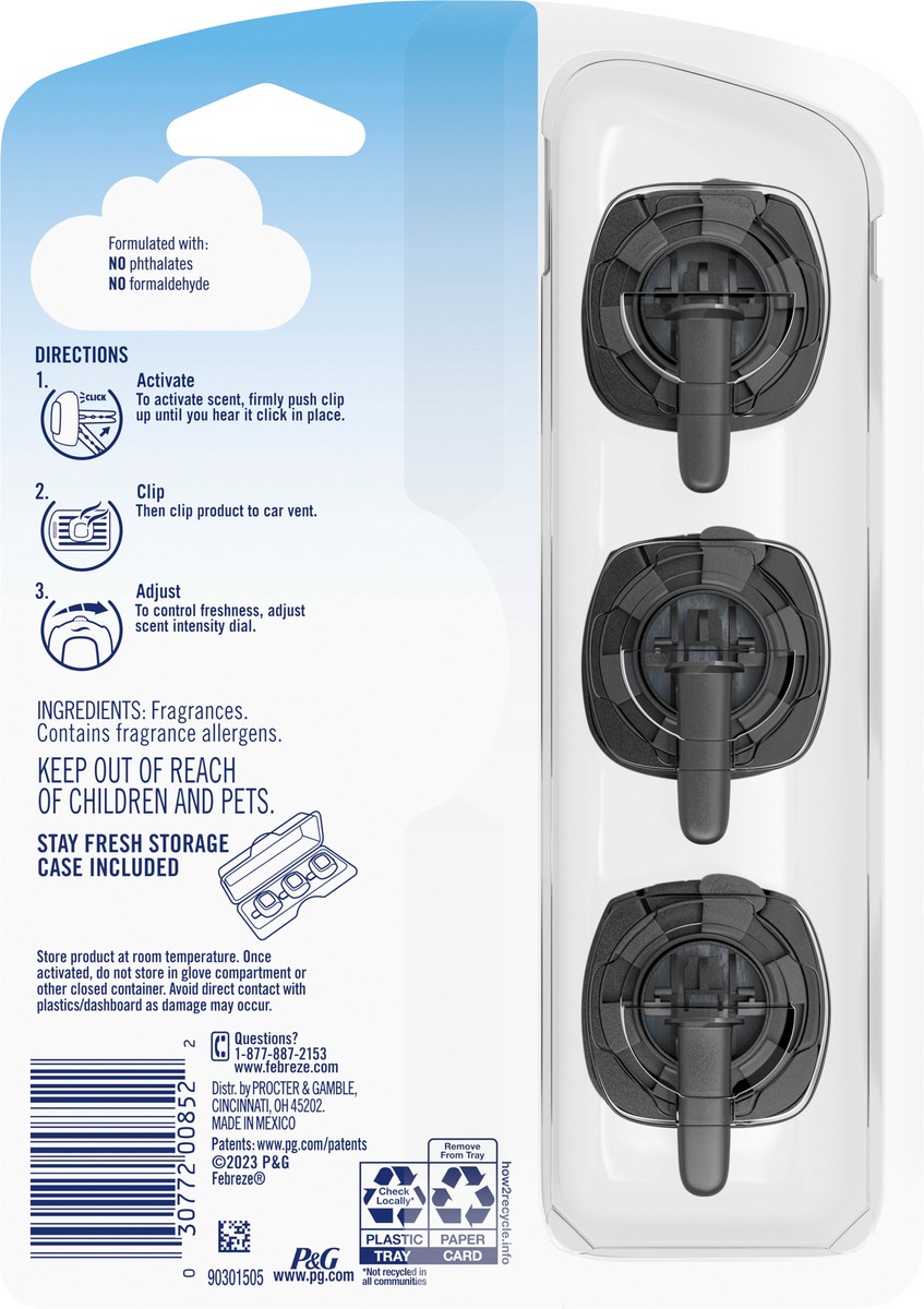 slide 3 of 3, Febreze Car Air Freshener Vent Clip Ocean Scent , 07 oz. Car Vent Clip, Pack of 3 and Stay-Fresh Storage Case, 3 ct