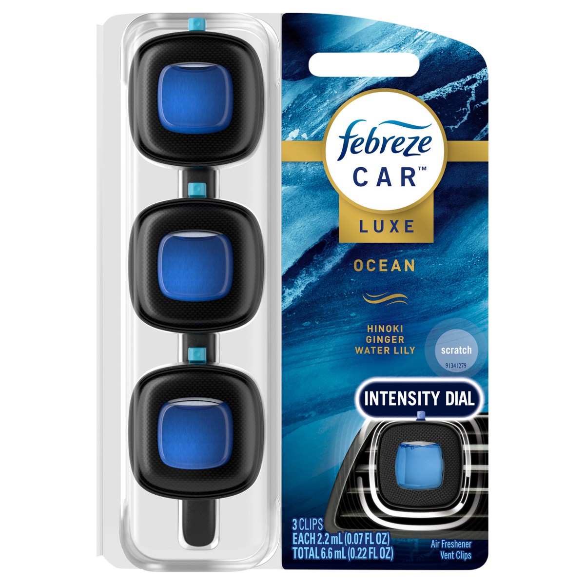 slide 1 of 3, Febreze Car Air Freshener Vent Clip Ocean Scent , 07 oz. Car Vent Clip, Pack of 3 and Stay-Fresh Storage Case, 3 ct