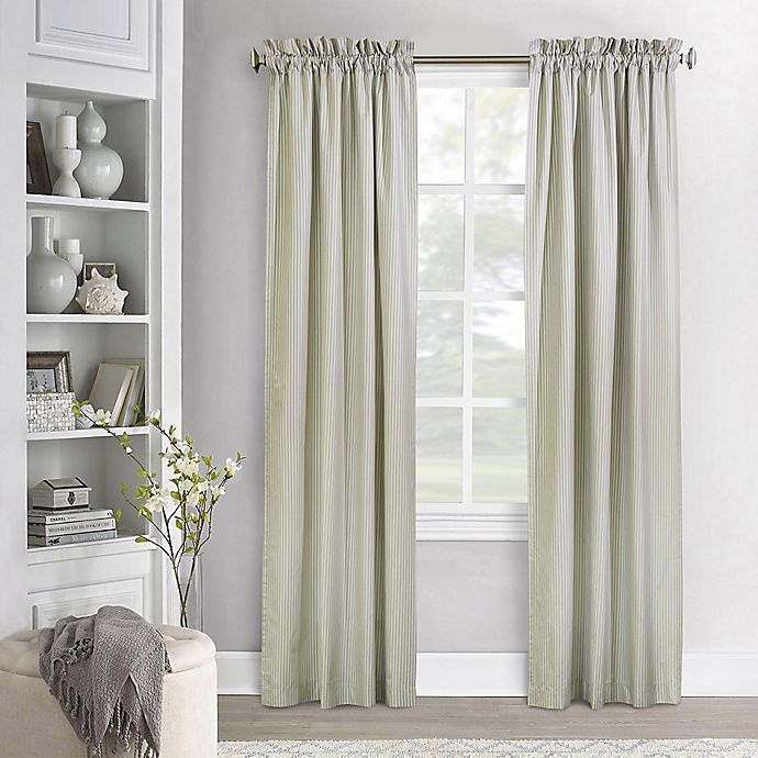 slide 1 of 6, Commonwealth Home Fashions Ticking Stripe 84-Inch Window Curtain - Sage, 2 ct; 84 in