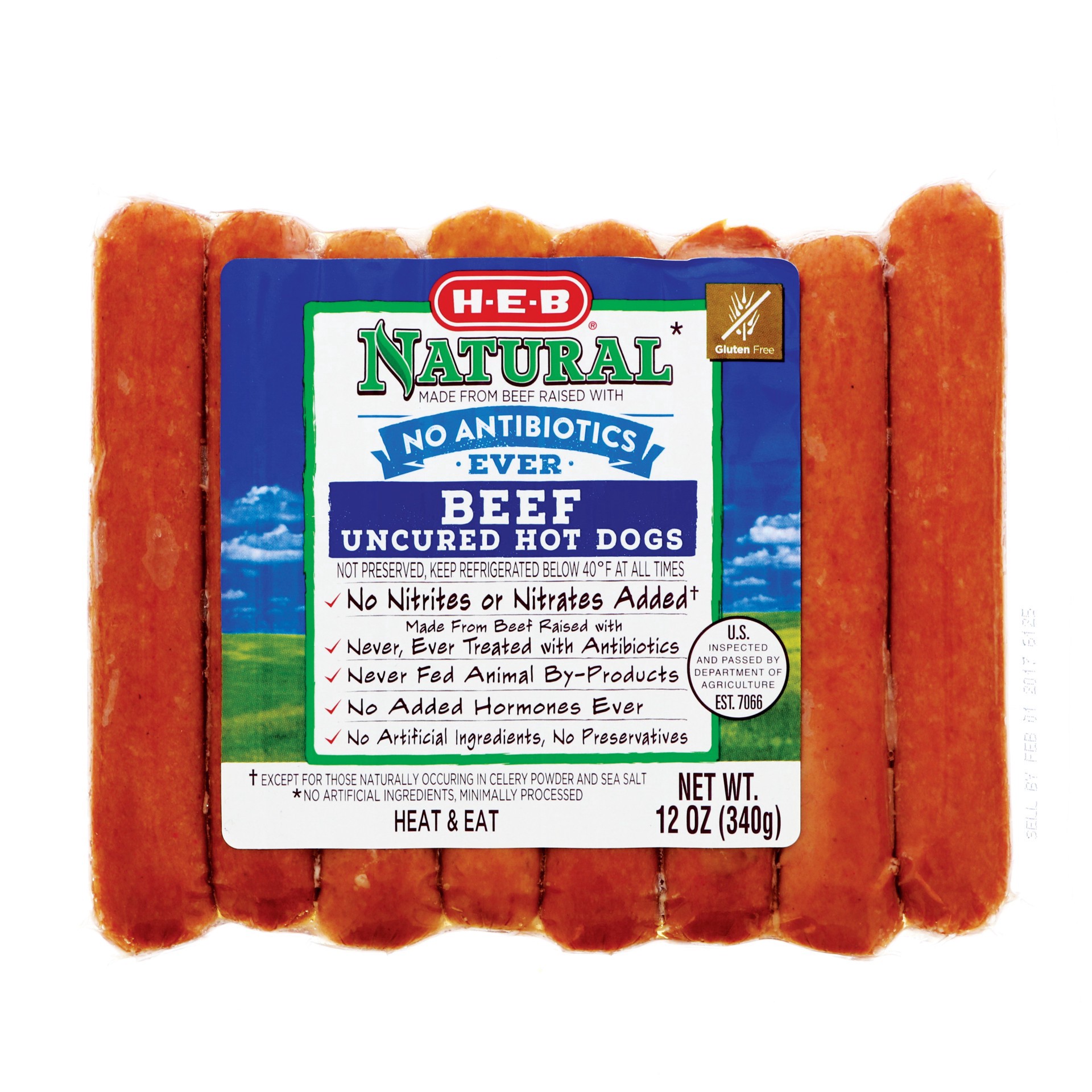 slide 1 of 1, H-E-B Natural Choice Antibiotic Free Beef Hot Dogs, 12 oz