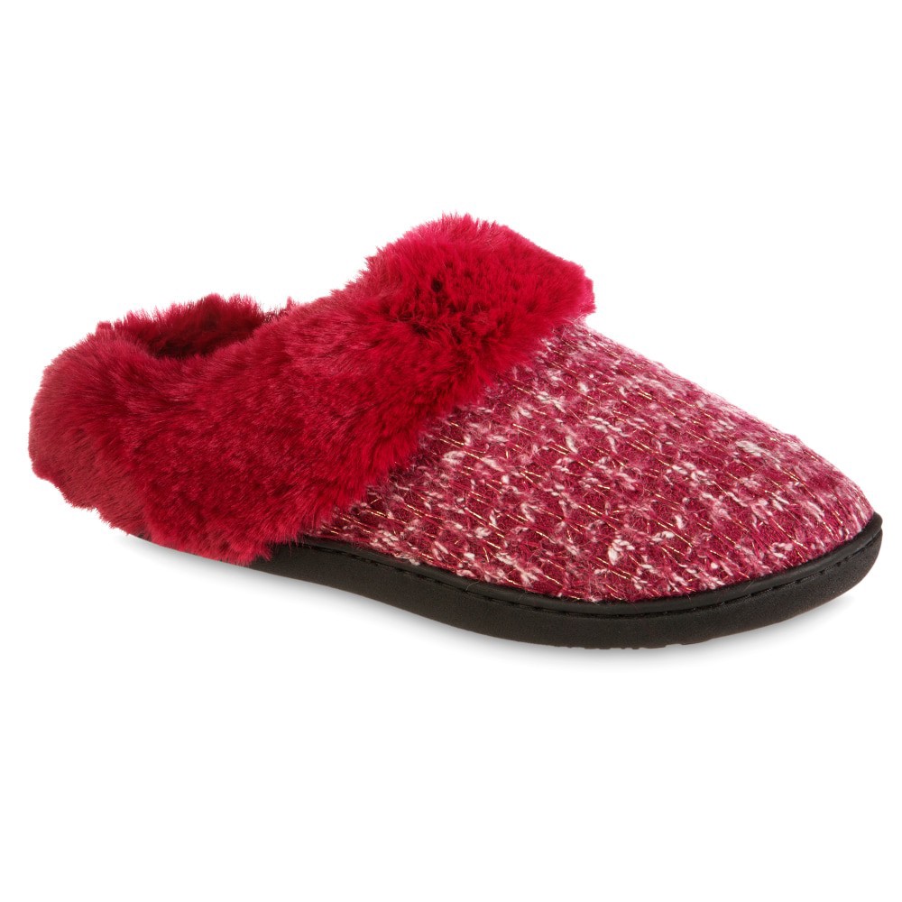 slide 1 of 4, Isotoner Samantha Sweater Knit Hoodback Slipper - Red, Size 6-7