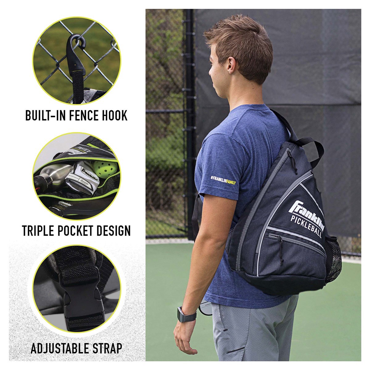 slide 10 of 17, Franklin Sports Pickleball Sling Bag-Gray, 1 ct
