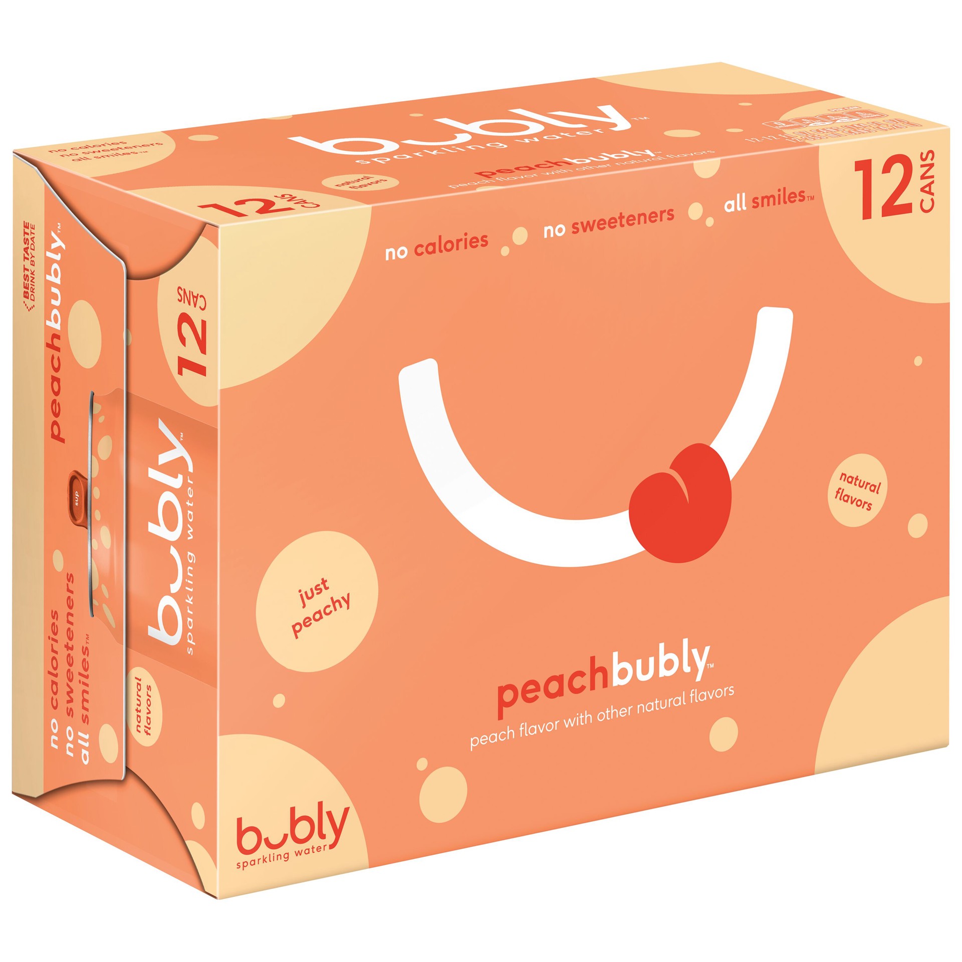 slide 1 of 10, bubly Sparkling Water Peach - 12 ct; 12 fl oz, 12 ct; 12 fl oz