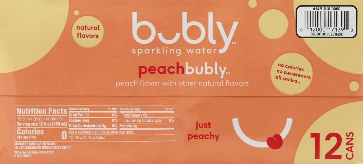 slide 4 of 10, bubly Sparkling Water Peach - 12 ct; 12 fl oz, 12 ct; 12 fl oz