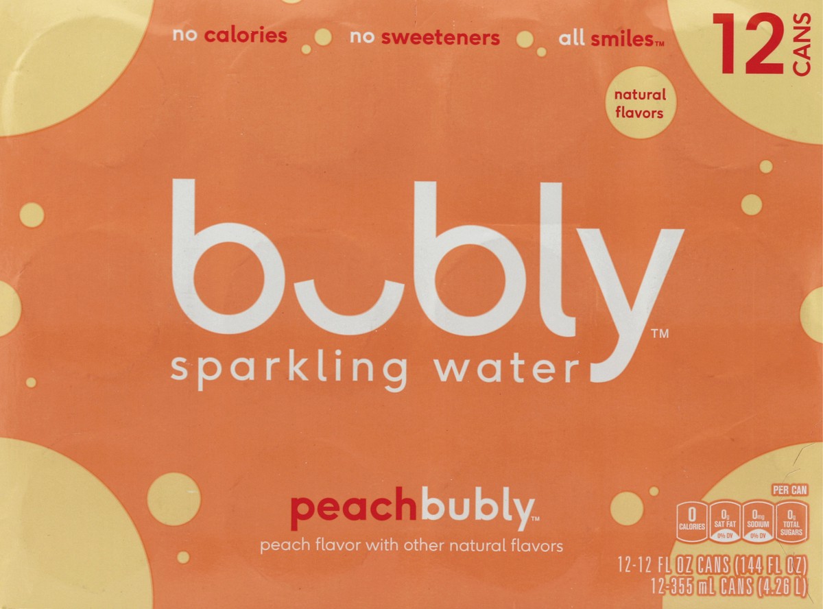 slide 2 of 10, bubly Sparkling Water Peach - 12 ct; 12 fl oz, 12 ct; 12 fl oz