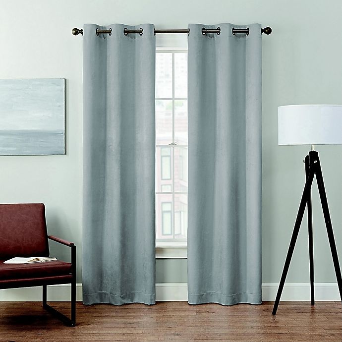 slide 1 of 4, Brookstone Velvet Solid 84-Inch 100% Blackout Window Curtain Panels - Spa, 2 ct