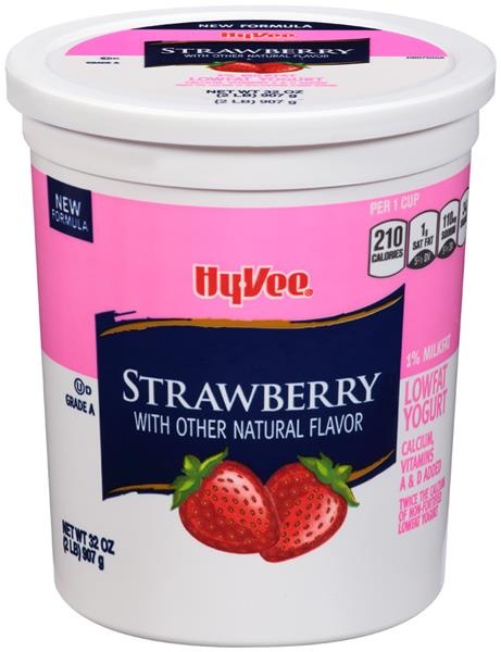 slide 1 of 1, Hy-vee Strawberry Lowfat Yogurt, 32 oz