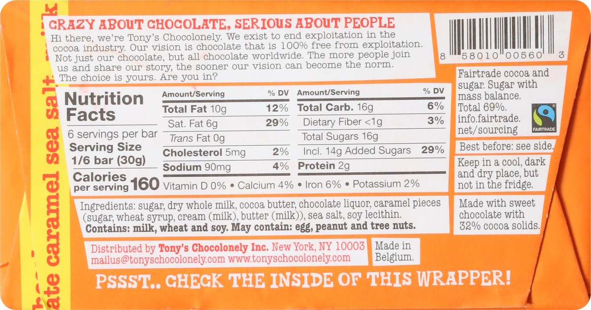 slide 5 of 9, Tony's Chocolonely Caramel Sea Salt Milk Chocolate 6.35 oz, 6.35 oz