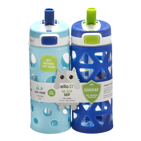 slide 1 of 1, Ello Plastic Kids Luna Tritan Water Bottles Blue, 2 ct; 16 oz