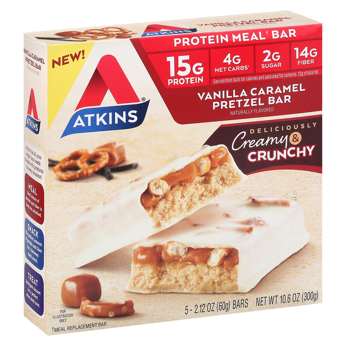 slide 8 of 9, Atkins Vanilla Caramel Pretzel Meal Bar, 5 ct