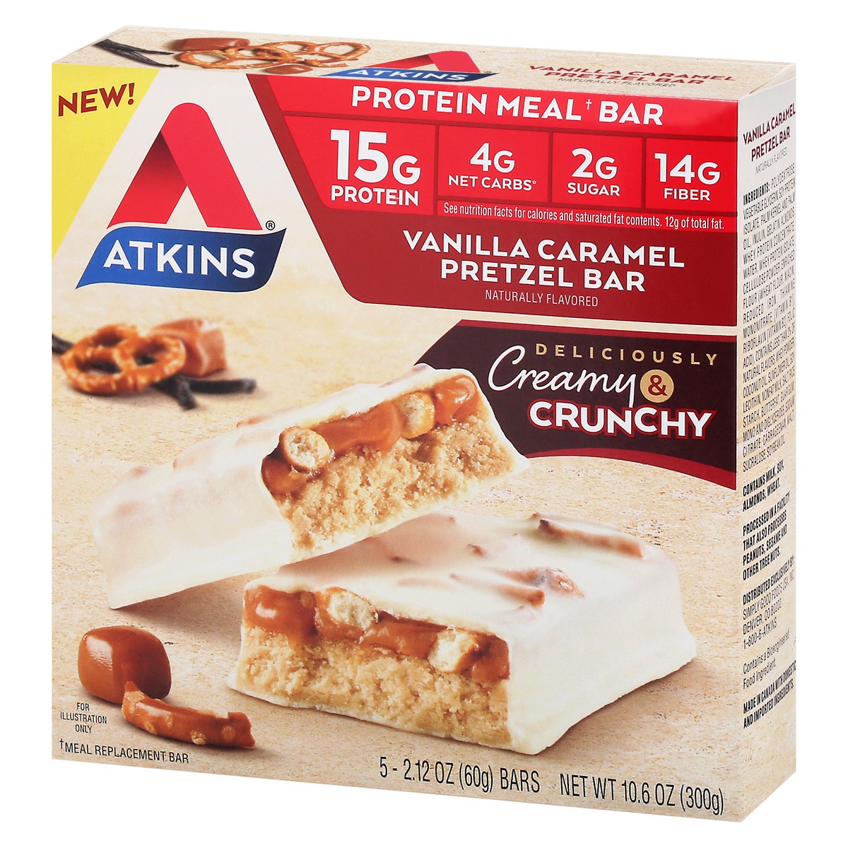 slide 2 of 9, Atkins Vanilla Caramel Pretzel Meal Bar, 5 ct