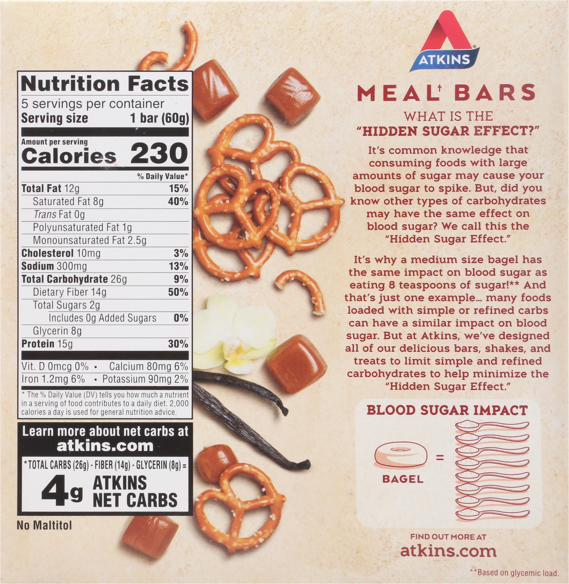 slide 3 of 9, Atkins Vanilla Caramel Pretzel Meal Bar, 5 ct